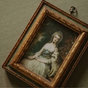 Petite Victorian Print of Woman and Dog